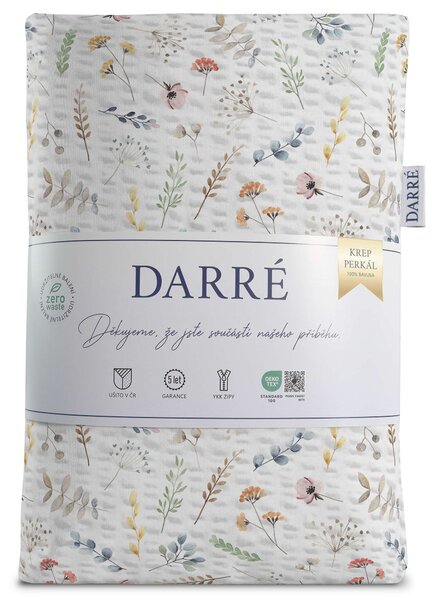 DARRÉ Krepové perkálové povlečení Barevný kvítek Velikost: 140 x 220 + 70 x 90