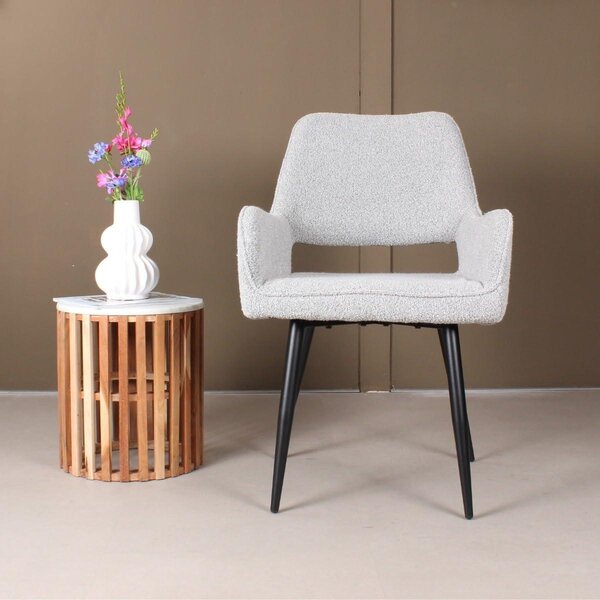 Jídelní židle s potahem z boucle látky, šedá barva, ergonomický design, 1 kus, vhodná do kuchyně