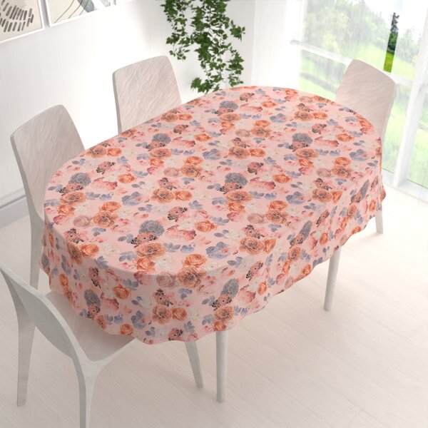 Biante Teflonový oválný ubrus TF-062 Růže na lososově růžovém 80x120 cm
