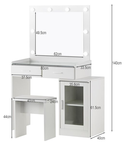 Konferenční stolek se zrcadlem a zásuvkou - bílý - 80x40x140 cm - MDF a sklo