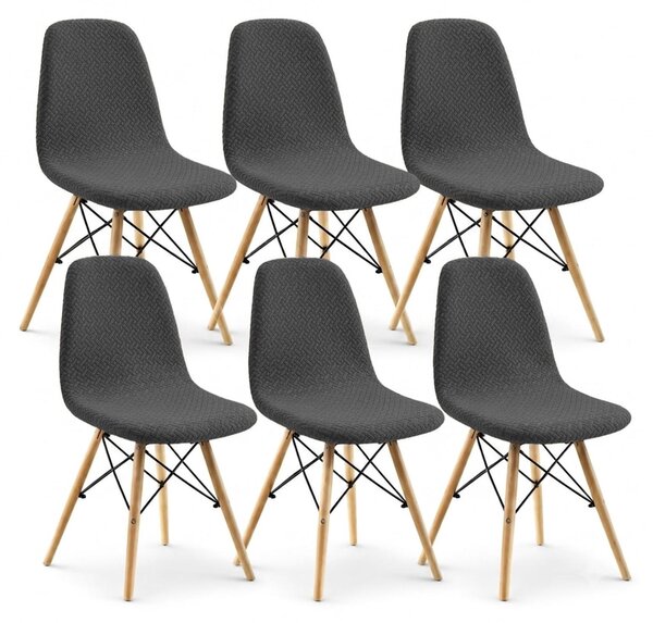Sada potahů na jídelní židle, 6 kusů, tmavě šedá barva, styl Mid Century Modern, design mušle, ochrana pro židle