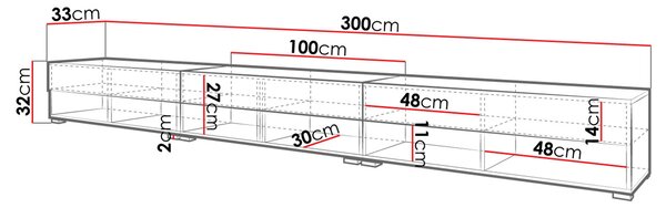 Televizní stolek 300 cm WILLA A - kaštan