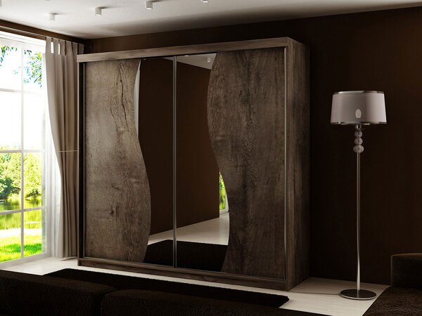 Zrcadlová šatní skříň 200 cm ELVIRA 7 - jasan tmavý