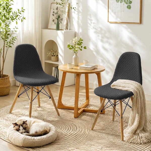 Sada potahů na jídelní židle, 6 kusů, tmavě šedá barva, styl Mid Century Modern, design mušle, ochrana pro židle
