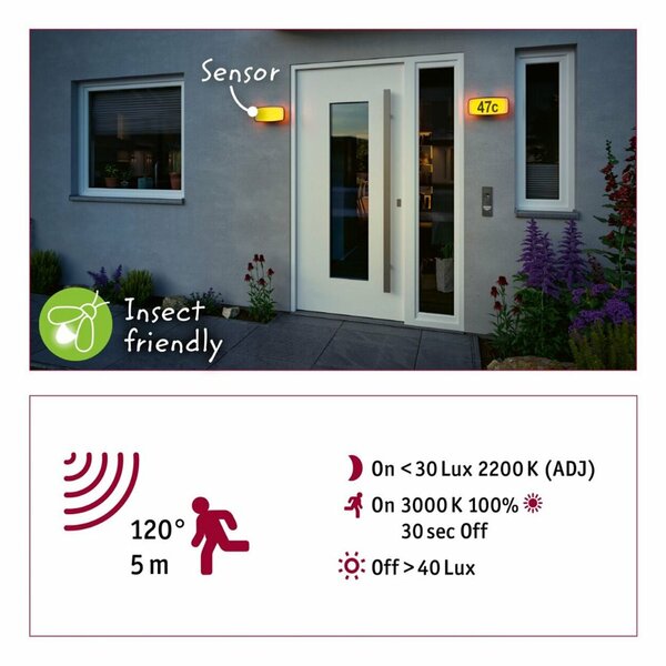 PAULMANN LED domovní číslo a svítidlo Smart Home Zigbee Sheera soumrakový senzor neláká hmyz IP44 276x73mm CCT 6,5W 230V antracit umělá hmota