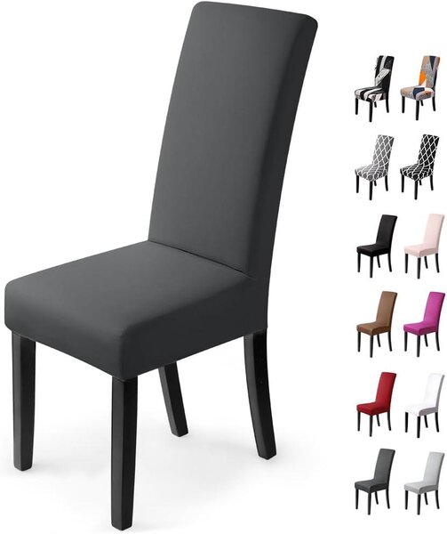 Elastické potahy na židle, 2 kusy, tmavě šedé barvy, omyvatelné, vhodné pro jídelní židle