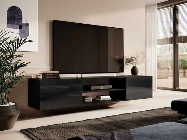 Závěsný TV stolek TOKA - černý / lesklý černý