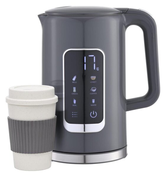 Rychlovarná konvice s LCD displejem 1,7 l 2200W/230V šedá + cest. hrnek 450 ml