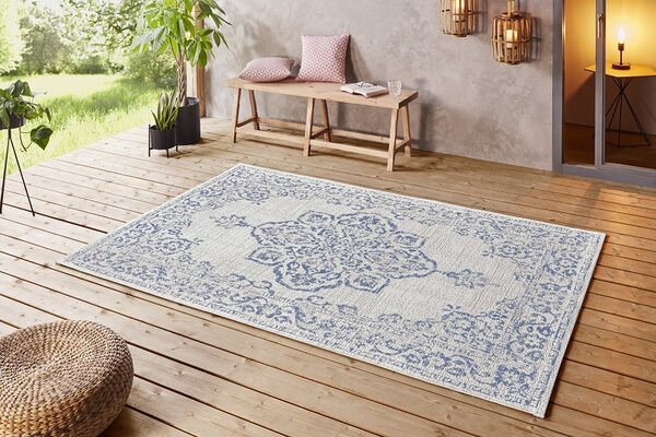 Hanse Home, Kusový koberec Beach 103853 Cream/Blue – na ven i na doma, 80x150, modrá, chodba / předsíň