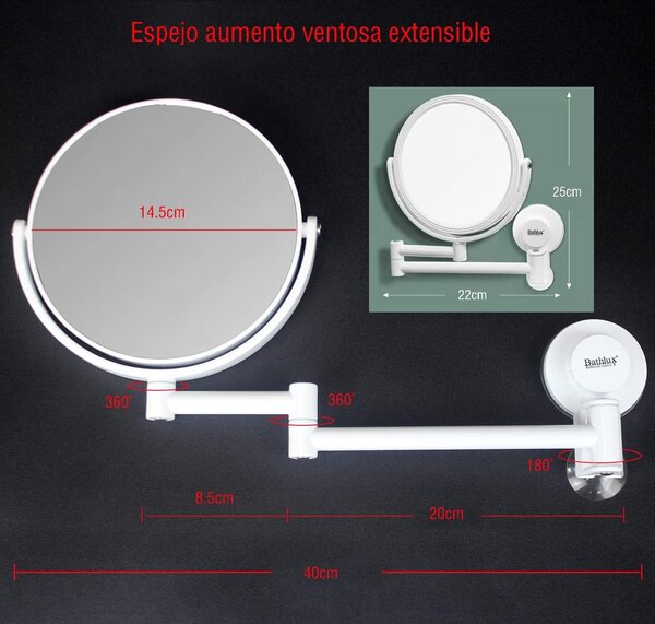Kosmetické zrcadlo s přísavkou, s 1x a 2x zvětšením, otočné o 360°, pro domácí použití