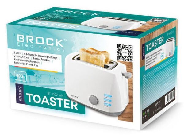 Topinkovač na 2 toasty Brock, 800W, funkce přihřátí a rozmrazení, bílý