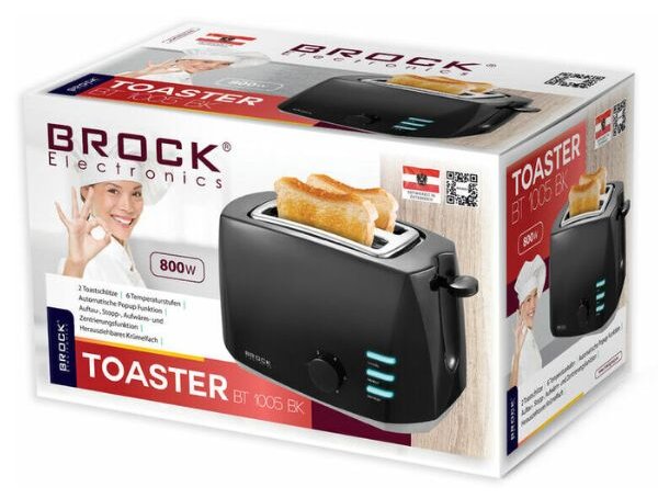 Topinkovač na 2 toasty Brock, 800W, funkce přihřátí a rozmrazení, černý