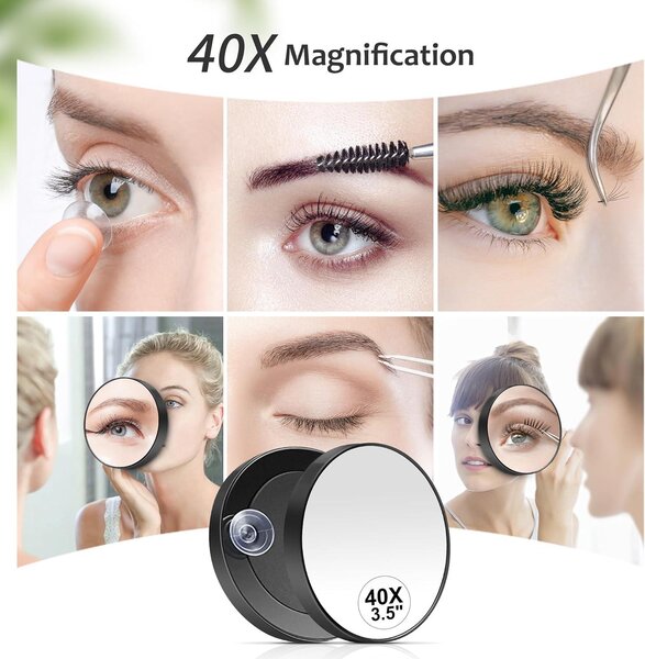 Zvětšovací zrcátko 40x, o velikosti 3,5 palce, s přísavkou, včetně pinzety, vhodné pro make-up a péči o pleť
