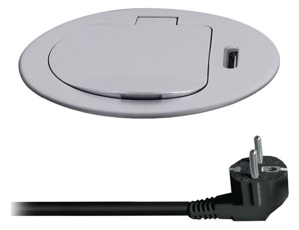 Solight PP122C-PD20-Zásuvkový sloupek pro desku stolu 1x230V + USB-C PD stříbrná