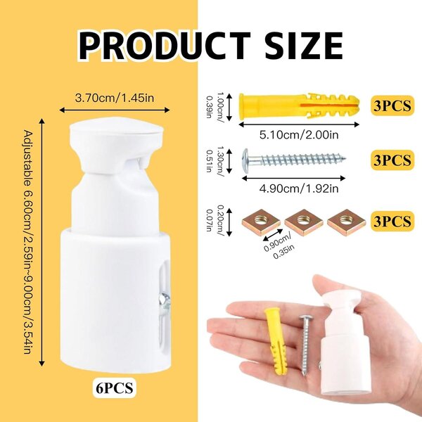 Nastavitelné konzole pro montáž radiátorů, rozsah 75-95 mm, 6 kusů, vyrobené z ABS plastu, vhodné do koupelen