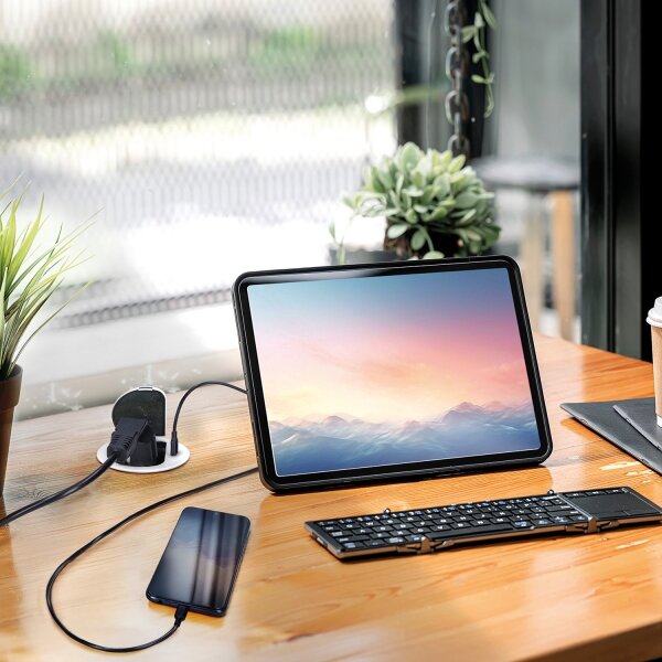 Solight PP122C-PD20-Zásuvkový sloupek pro desku stolu 1x230V + USB-C PD stříbrná