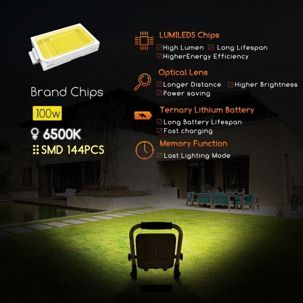 Aigostar - LED Stmívatelný nabíjecí reflektor LED/100W/5V 6500K IP65 15000 mAh