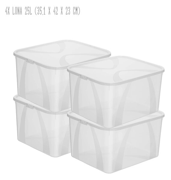 Sada 4 kusů úložných boxů s víkem, Rotho LONA, 42x35x23 SADA (4 x 25l)