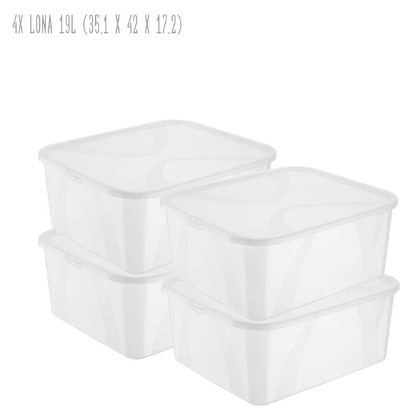 Sada 4 kusů úložných boxů s víkem, Rotho LONA, 42x35x17 (4 x 19l) SADA