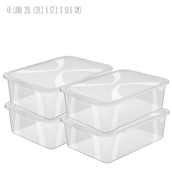 Sada 4 kusů úložných boxů s víkem, Rotho LONA, 58x39x17 (4 x 29l) SADA
