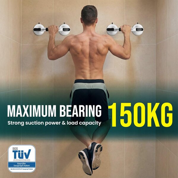 Držák na ručník, nosnost 150 kg, černý, bez nutnosti vrtání, určený do koupelny