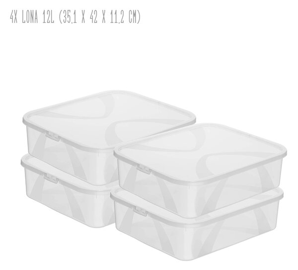 Sada 4 kusů úložných boxů s víkem, Rotho LONA, 42x35x11 (4 x 12l) SADA
