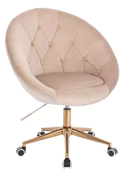 LuxuryForm DESIGN Křeslo VERA VELUR na zlaté podstavě s kolečky - latte