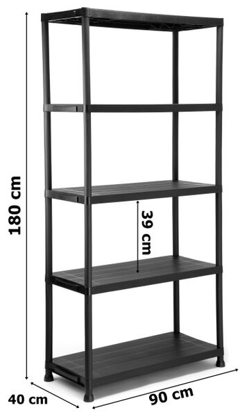 Plastový regál MAXER 180x90x40 cm černý