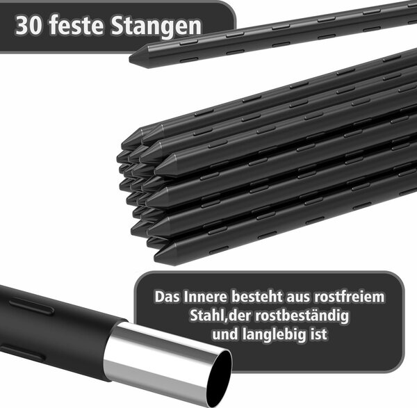 Mobilní plot z plastu, rozměry 30 metrů x 100 centimetrů, s robustními sloupky, vhodný pro zahradu a chov zvířat