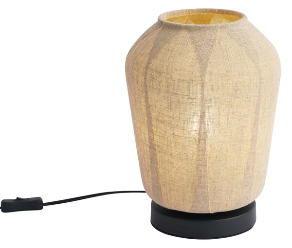 Japandi stolní lampa černá s béžovým lněným stínidlem 21,5 cm - Nami