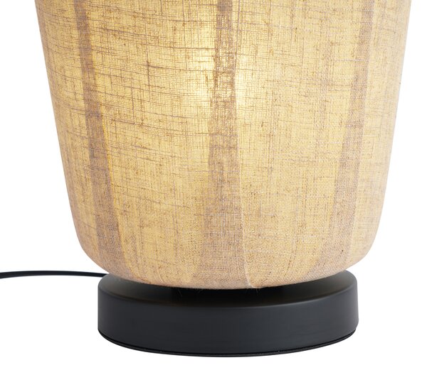 Japandi stolní lampa černá s béžovým lněným stínidlem 21,5 cm - Nami