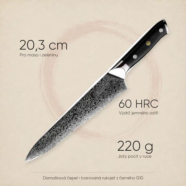 Šéfkuchařský nůž z damaškové oceli SaKuRo G10 20,3 cm