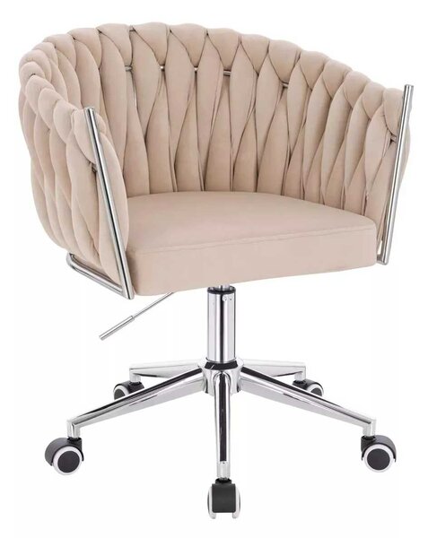 LuxuryForm DESIGN Židle NORDEN VELUR na stříbrné podstavě s kolečky - krémová