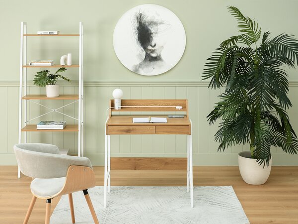 Minimalistický psací stůl RENO - bílý / dub
