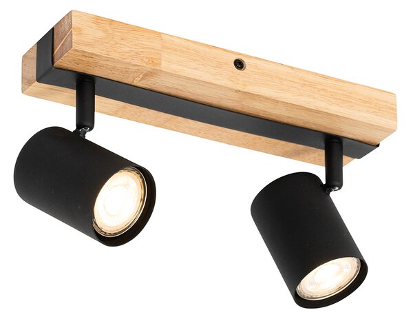 Chytré stropní bodové svítidlo černé s dřevem 2-světla nastavitelné vč. Wifi GU10 50mm - Jeana