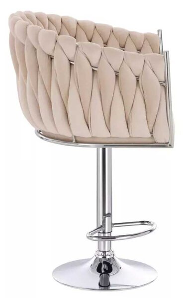 LuxuryForm DESIGN Barová židle NORDEN VELUR na stříbrné kulaté podstavě - krémová