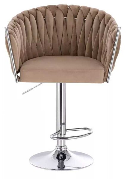 LuxuryForm DESIGN Barová židle NORDEN VELUR na stříbrné kulaté podstavě - latte