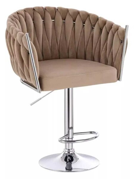 LuxuryForm DESIGN Barová židle NORDEN VELUR na stříbrné kulaté podstavě - latte