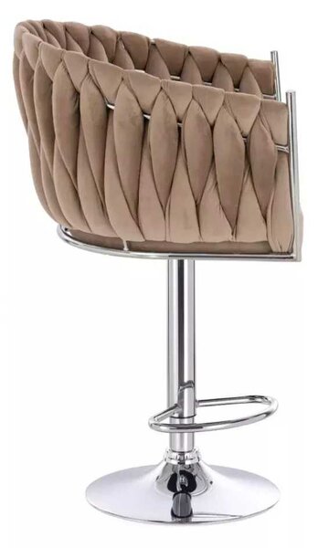 LuxuryForm DESIGN Barová židle NORDEN VELUR na stříbrné kulaté podstavě - latte