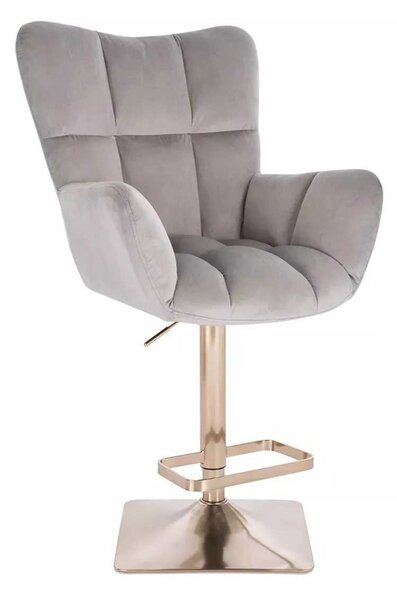 LuxuryForm DESIGN Barové křeslo AURORA VELUR na zlaté hranaté podstavě - světle šedé