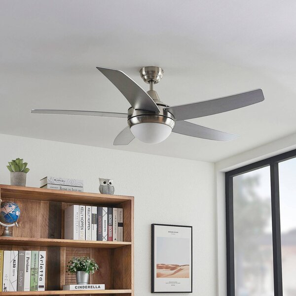 Lindby Stropní ventilátor s osvětlením Auraya, tichý, ocelový, Hliník / šedá / zinek, Obývací pokoj / jídelna, kov, Moderní