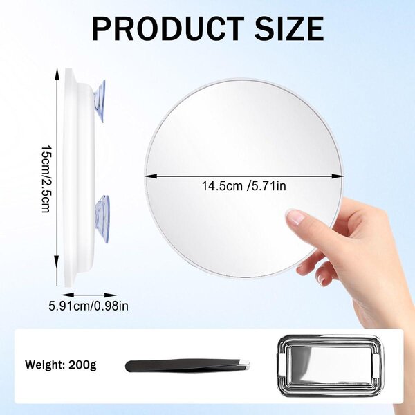 Zrcadlo s 20násobným zvětšením, průměr 15 cm, s 3 přísavkami, včetně pinzety, pro přesnou analýzu pleti
