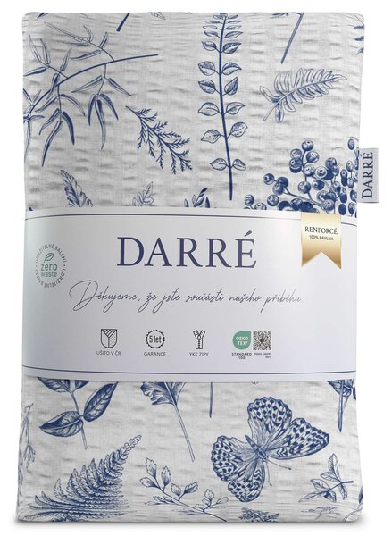 DARRÉ Krepové povlečení V kapradinách s kytičkami - bílomodré Velikost: 140 x 220 + 70 x 90