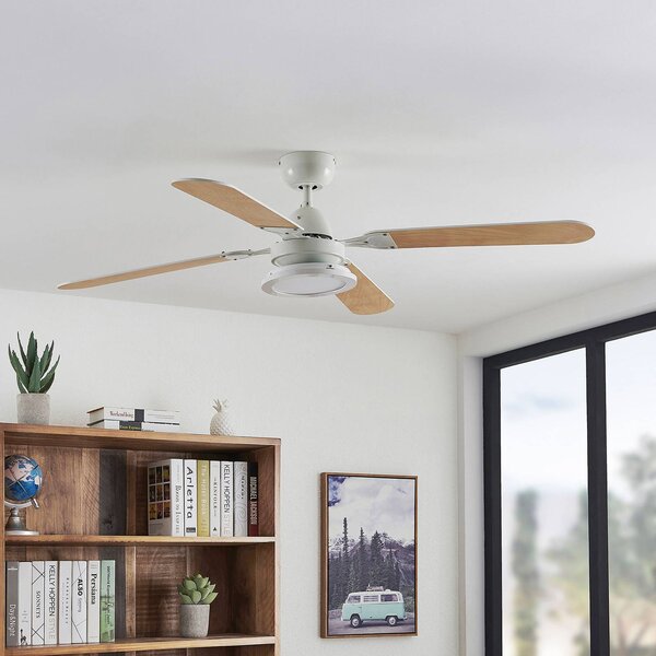 Lindby Stropní ventilátor LED Tedric, bílý, tichý, Ø 133 cm, Bílá / opál, Obývací pokoj / jídelna, kov, Vintage