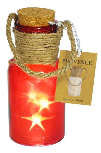 Toro Dekorační sklenice 5 LED PROVENCE 20cm červená