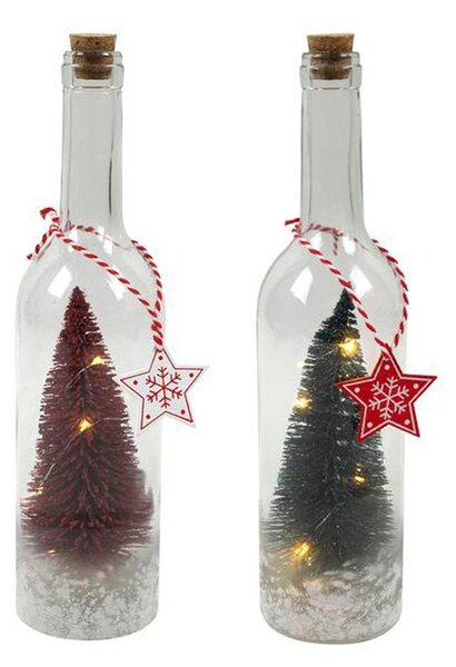 Hit Skleněná dekorační láhev 29cm LED stromeček MIX barev
