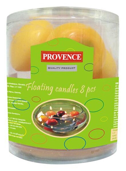 Provence Neparfemovaná plovoucí svíčka 8ks žlutá