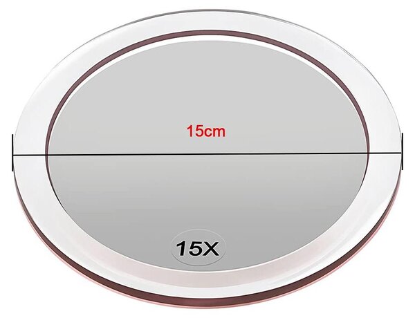 Zrcadlo s lupou, kulaté, průměr 15 cm, zvětšení 15x, s 3 přísavkami, vhodné pro líčení