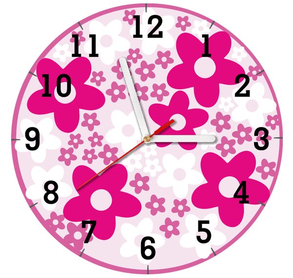Dětské hodiny Krásné růžové kvítky Rozměry: 30 x 30 cm