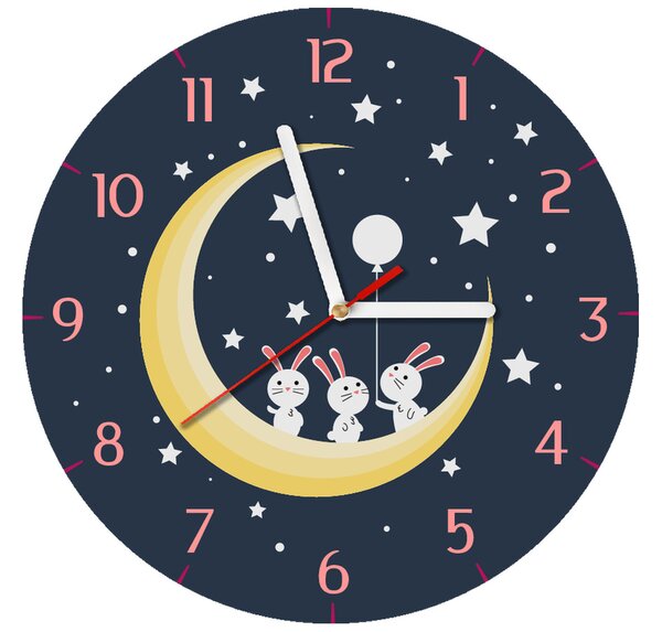 Dětské hodiny Králíky na měsíci Rozměry: 30 x 30 cm